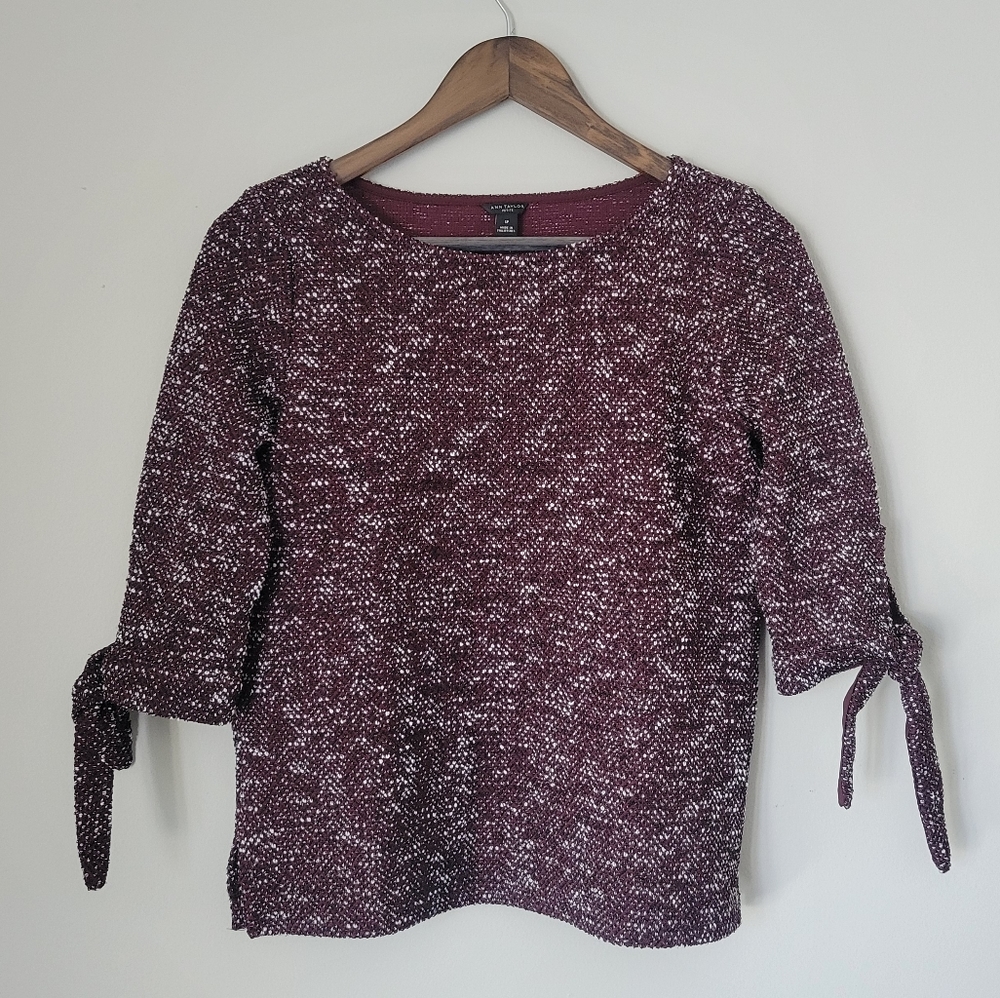 Ann Taylor Petite Tie Sleeve Burgundy Shirt